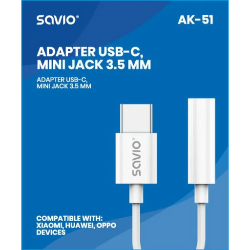 USB Type 3.1 C (M) – Jack 3.5mm (F) Аудио адаптер Бял SAVIO