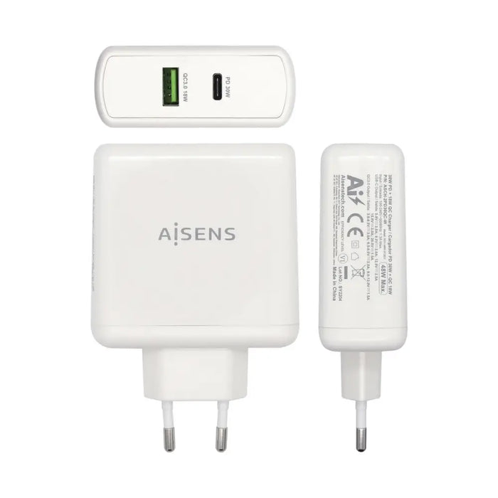 USB зарядно стена Aisens ASCH-2PD30QC-W Бял 48 W USB-C (1