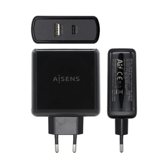 USB зарядно стена Aisens ASCH-2PD45A-BK 57 W Черен USB-C