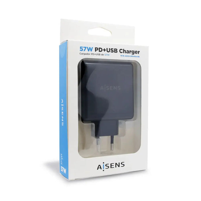 USB зарядно стена Aisens ASCH-2PD45A-BK 57 W Черен USB-C