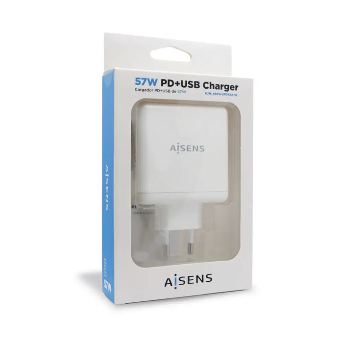 USB зарядно стена Aisens ASCH-2PD45A-W Бял 57 W USB-C (1
