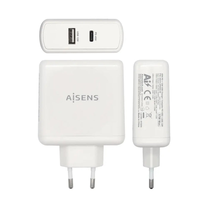 USB зарядно стена Aisens ASCH-2PD45A-W Бял 57 W USB-C (1