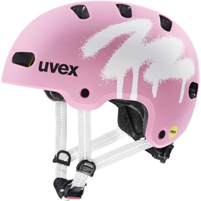Kask rowerowy dziecięcy UVEX Kid 4 Style MIPS, sprawy strawberry matt