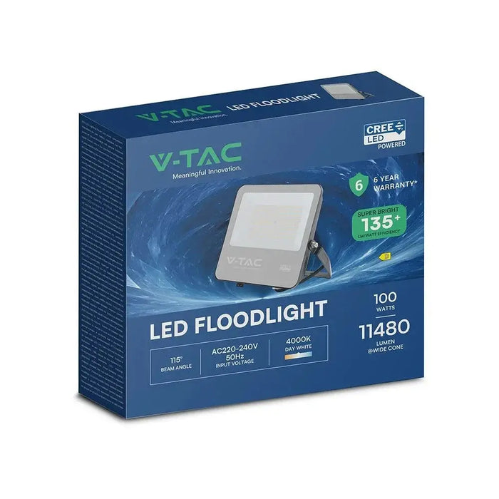 V-TAC 100W LED прожектор CREE чип черно тяло сиво стъкло