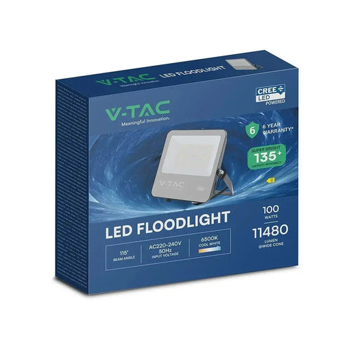V-TAC 100W LED прожектор CREE чип черно тяло сиво стъкло