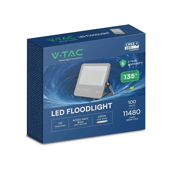 V-TAC 100W LED прожектор CREE чип черно тяло сиво стъкло