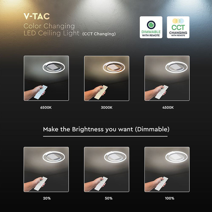 LED ПЛАФОН 50W 3CCT БЯЛ/ЧЕРЕН ДИСТАНЦИОННО УПРАВЛЕНИЕ V-TAC