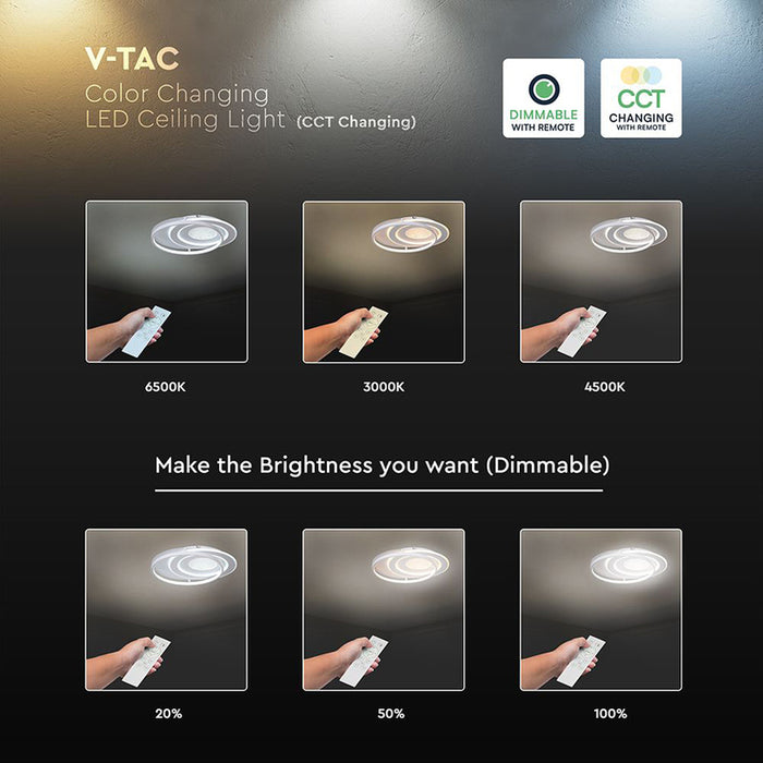LED ПЛАФОН 60W 50Х42СМ 3CCT БЯЛ ДИСТАНЦИОННО УПРАВЛЕНИЕ V-TAC