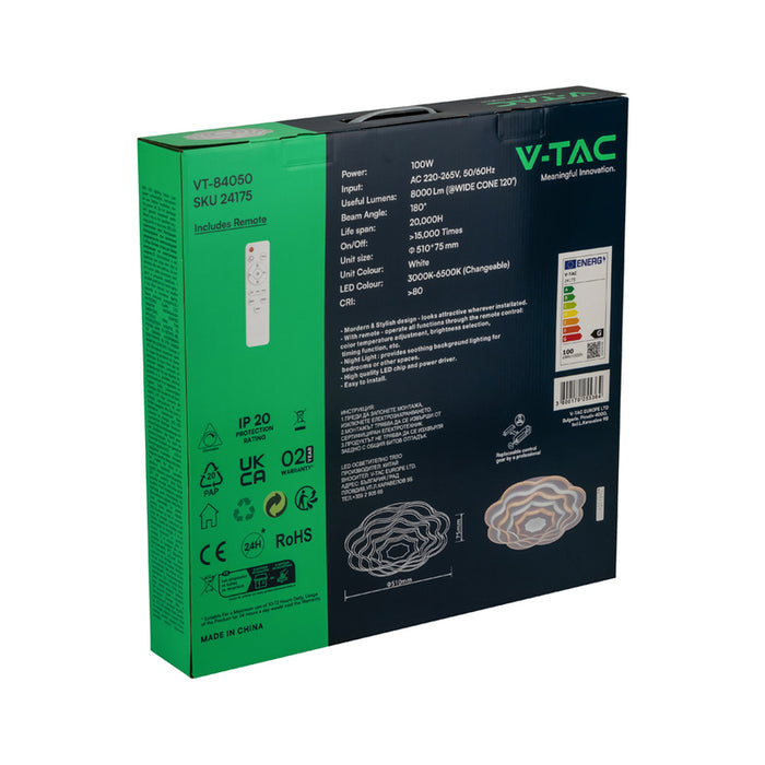 LED ПЛАФОН 100W ДИСТАНЦИОННО УПРАВЛЕНИЕ БЯЛ 84050 V-TAC