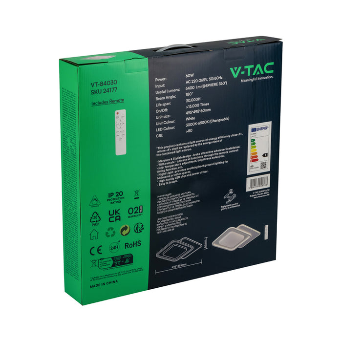 LED ПЛАФОН 60W ДИСТАНЦИОННО УПРАВЛЕНИЕ БЯЛ 84030 V-TAC