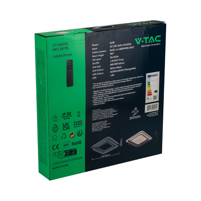 LED ПЛАФОН 75W ДИСТАНЦИОННО УПРАВЛЕНИЕ WH/BK 84033 V-TAC