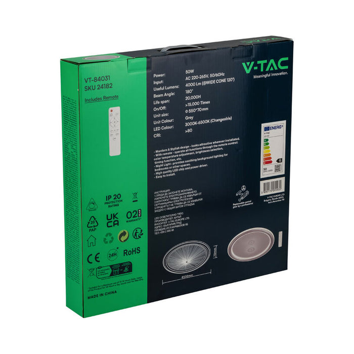 LED ПЛАФОН 50W ДИСТАНЦИОННО УПРАВЛЕНИЕ СИВ 84031 V-TAC
