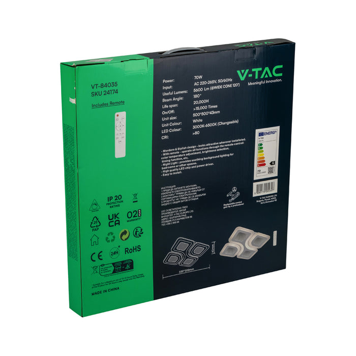LED ПЛАФОН 70W ДИСТАНЦИОННО УПРАВЛЕНИЕ БЯЛ 84035 V-TAC