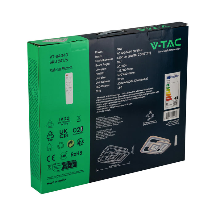 LED ПЛАФОН 80W ДИСТАНЦИОННО УПРАВЛЕНИЕ БЯЛ 84040 V-TAC