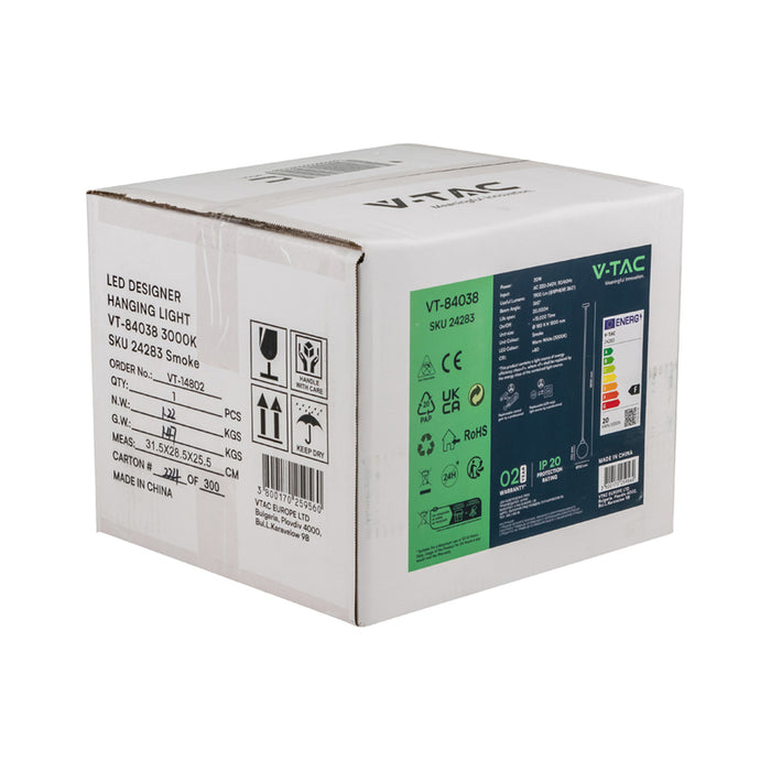 LED ПЕНДЕЛ 20W 3000K 18CM ОПУШЕНО БЯЛ V-TAC