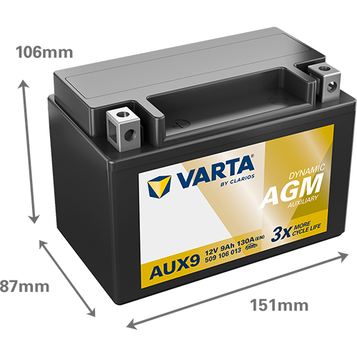 VARTA DYNAMIC AGM AUX9 YTX9 9AH 130A L+