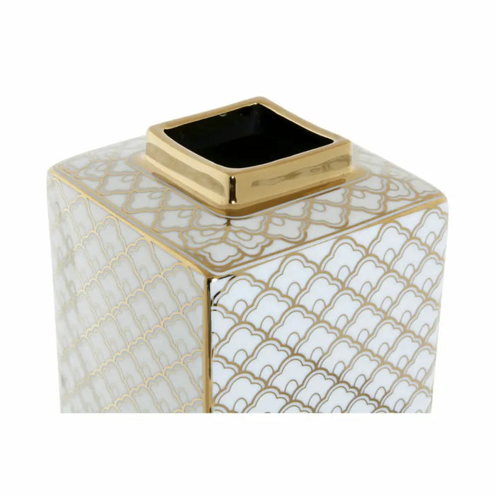 Ваза DKD Home Decor 14,5 x 14,5 x 30 cm Порцелан Златен Бял