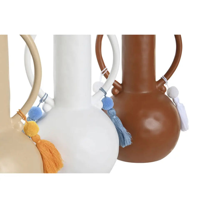 Ваза DKD Home Decor Бял Бежов теракота Dolomite Ресни 14 x