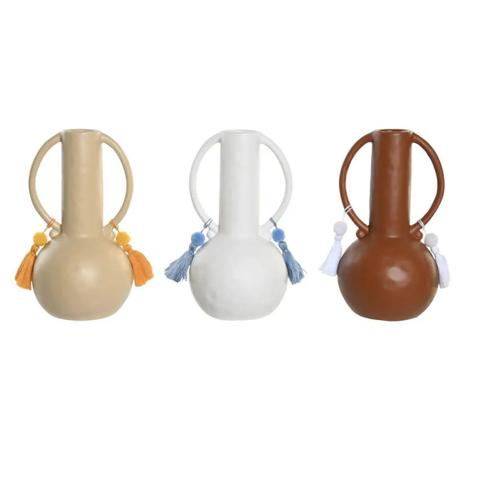 Ваза DKD Home Decor Бял Бежов теракота Dolomite Ресни 14 x