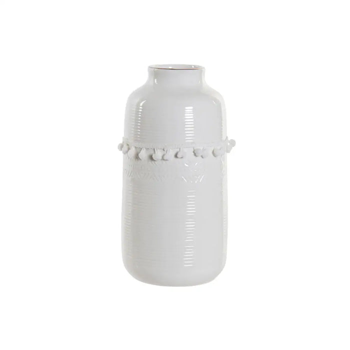 Ваза DKD Home Decor Бял Каменинов Помпони 12 x 12 x 24 cm