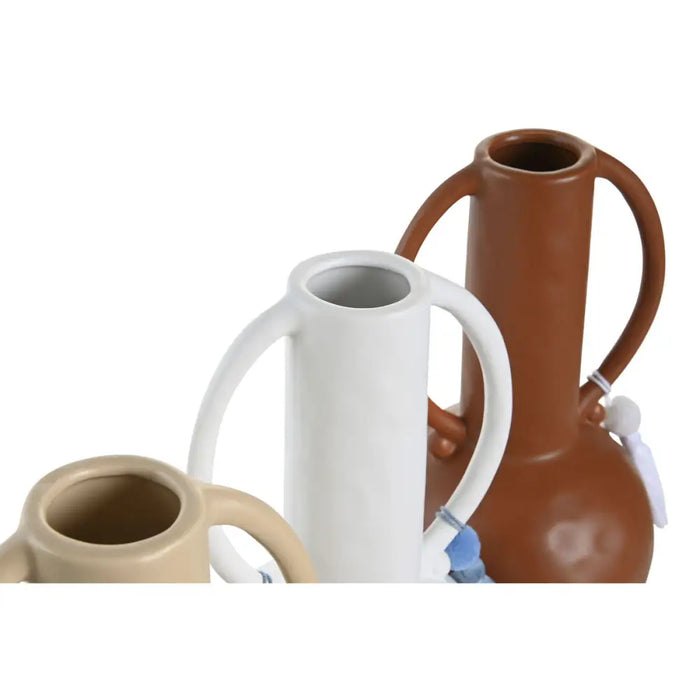 Ваза DKD Home Decor Бял Бежов теракота Dolomite Ресни 14 x