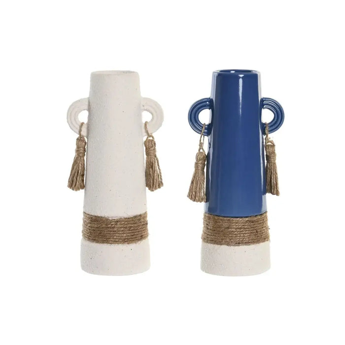 Ваза DKD Home Decor Керамика Бял Морско син (9,5 x 7 x 20