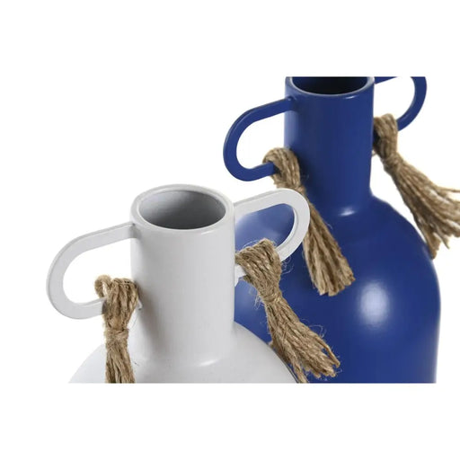 Ваза DKD Home Decor Метал Бял Морско син (9 x 9 x 19 cm) (2