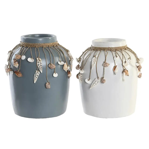 Ваза DKD Home Decor Син Бял Бамбук Раковини 20 x 20 x 26 cm