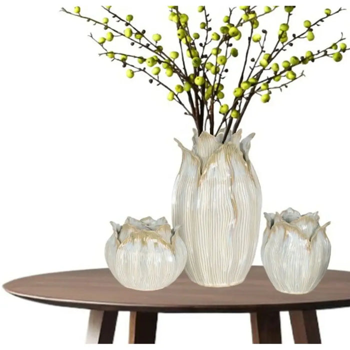 Ваза Home ESPRIT Сметана Керамика Лист на растение 22 x 22