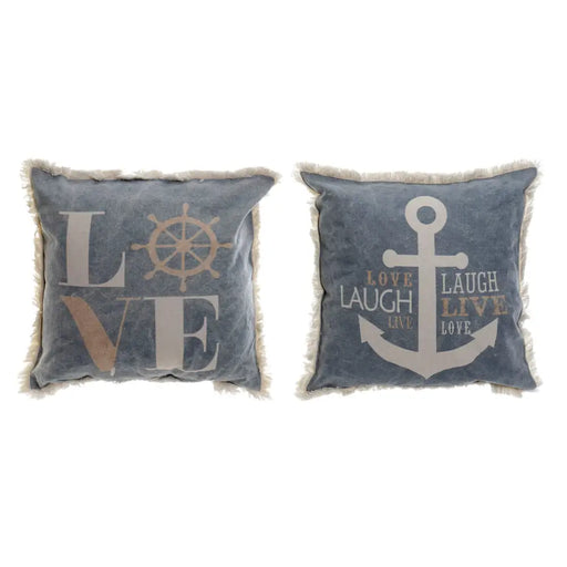 Възглавница DKD Home Decor Син Бял Военен Ресни (45 x 10 x