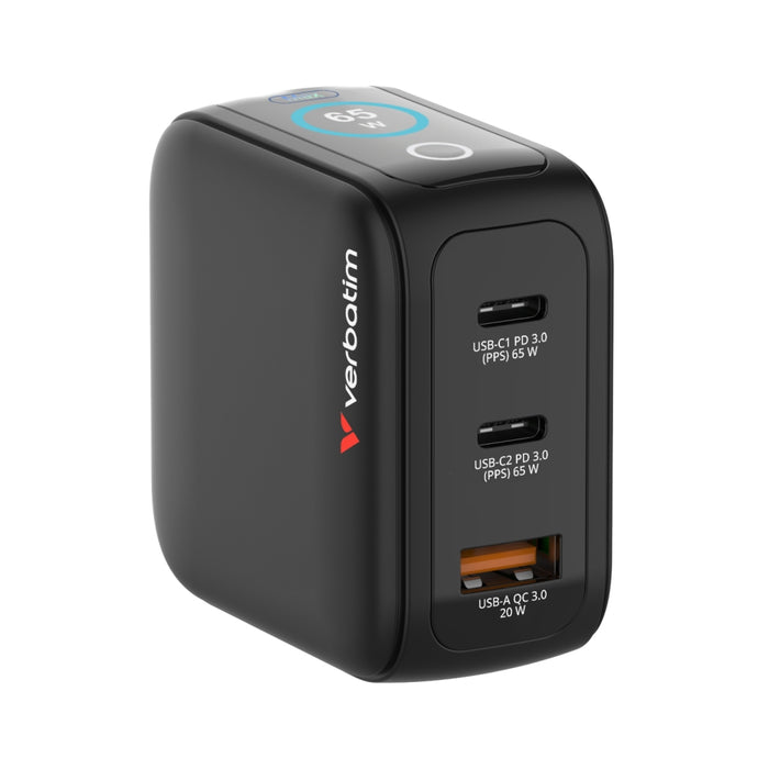 Зарядно устройство Verbatim Mini GaN 65W с дисплей