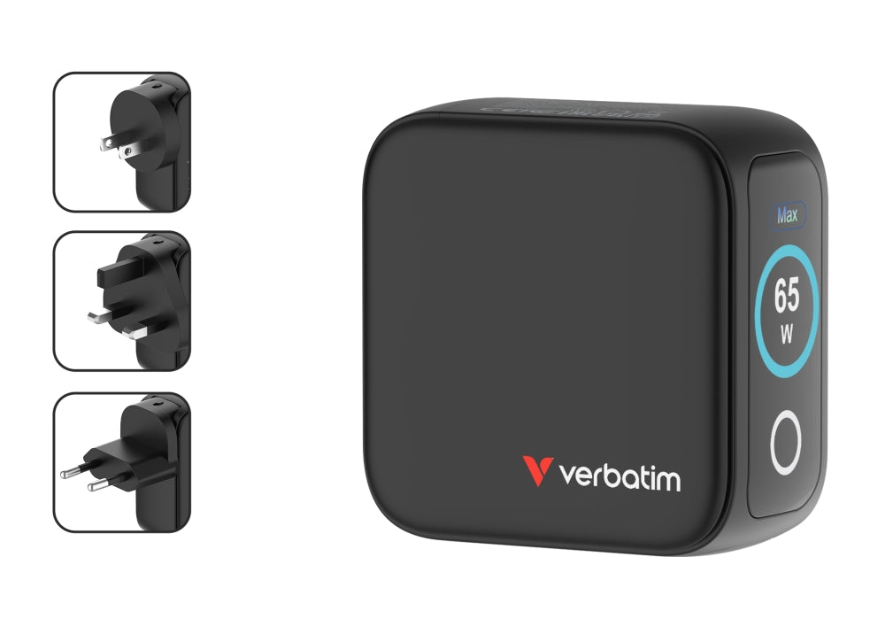 Зарядно устройство Verbatim Mini GaN 65W с дисплей