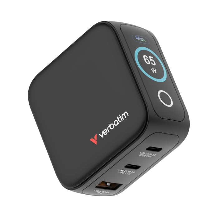 Зарядно устройство Verbatim Mini GaN 65W с дисплей