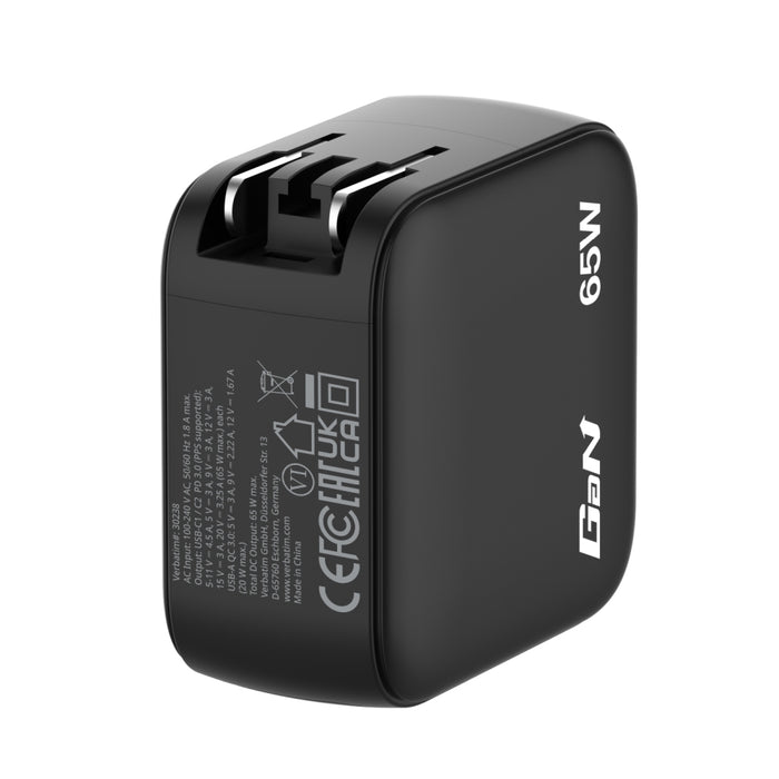 Зарядно устройство Verbatim Mini GaN 65W с дисплей