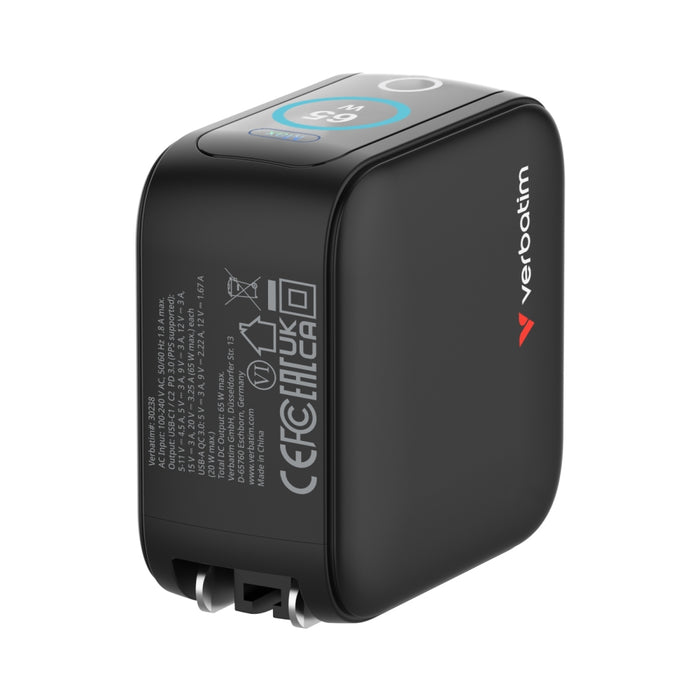 Зарядно устройство Verbatim Mini GaN 65W с дисплей