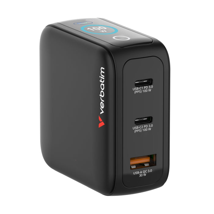 Зарядно устройство Verbatim Mini GaN 100W с дисплей