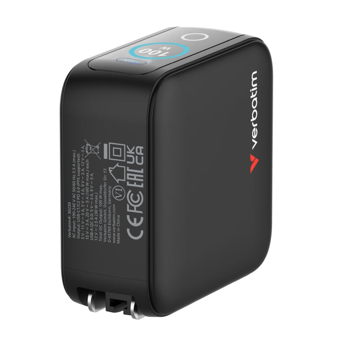 Зарядно устройство Verbatim Mini GaN 100W с дисплей