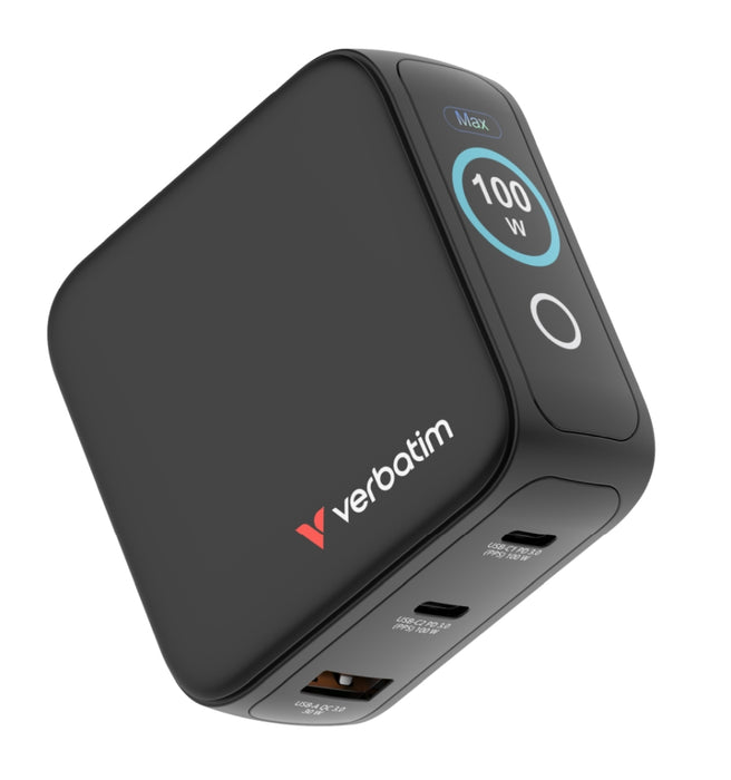 Зарядно устройство Verbatim Mini GaN 100W с дисплей
