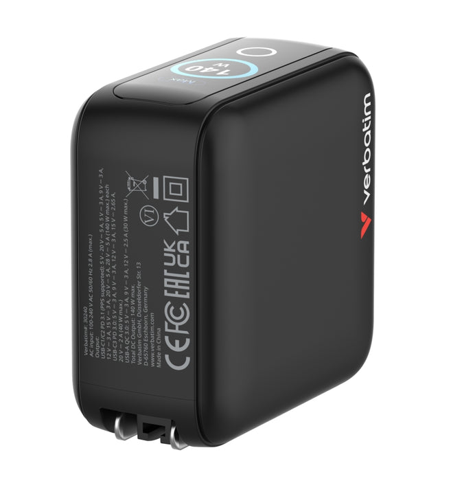 Зарядно устройство Verbatim Mini GaN 140W с дисплей