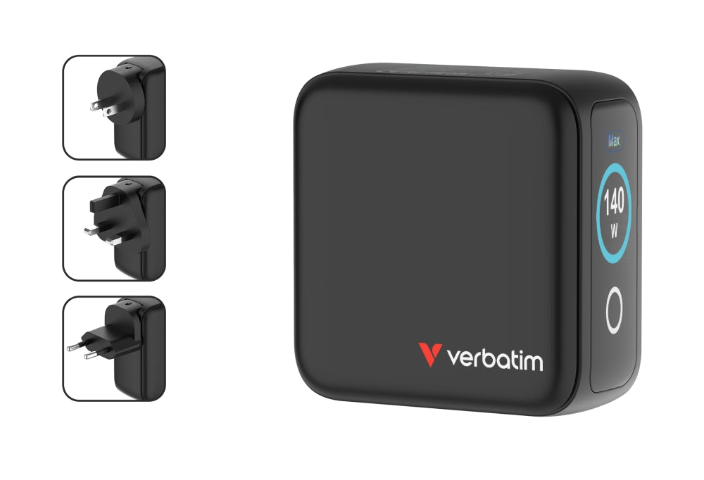 Зарядно устройство Verbatim Mini GaN 140W с дисплей