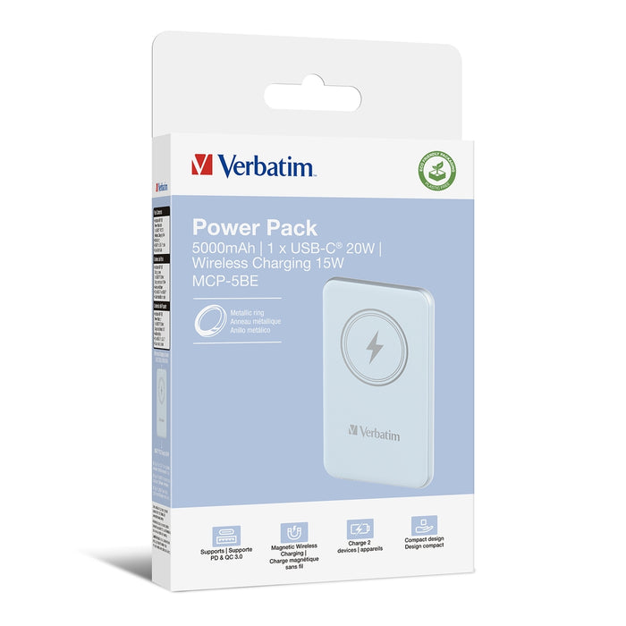 Verbatim MCP-5BE Power Pack 5000 mAh с UBS-C PD 20W / Магнитно безжично зареждане 15W Син