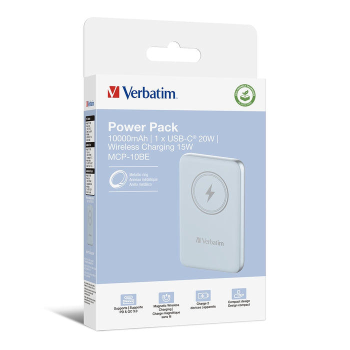 Verbatim MCP-10BE Power Pack 10000 mAh с UBS-C PD 20W / Магнитно безжично зареждане 15W Син