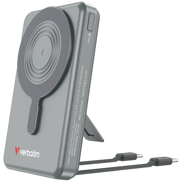 Verbatim Преносима батерия Powerbank Magnetic Wireless 10.000 mAh C+C Display, сив