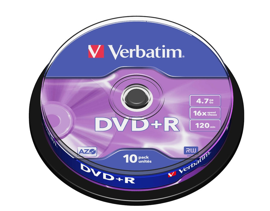 Verbatim DVD+R AZO 4.7GB 16X МАТОВА СРЕБРИСТА ПОВЪРХНОСТ (10 ОПАКОВКИ)