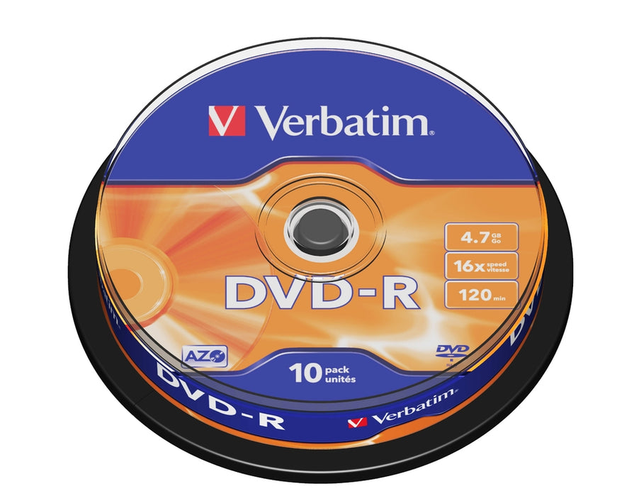 Verbatim DVD-R AZO 4.7GB 16X МАТОВА СРЕБРИСТА ПОВЪРХНОСТ (10 ОПАКОВКИ)