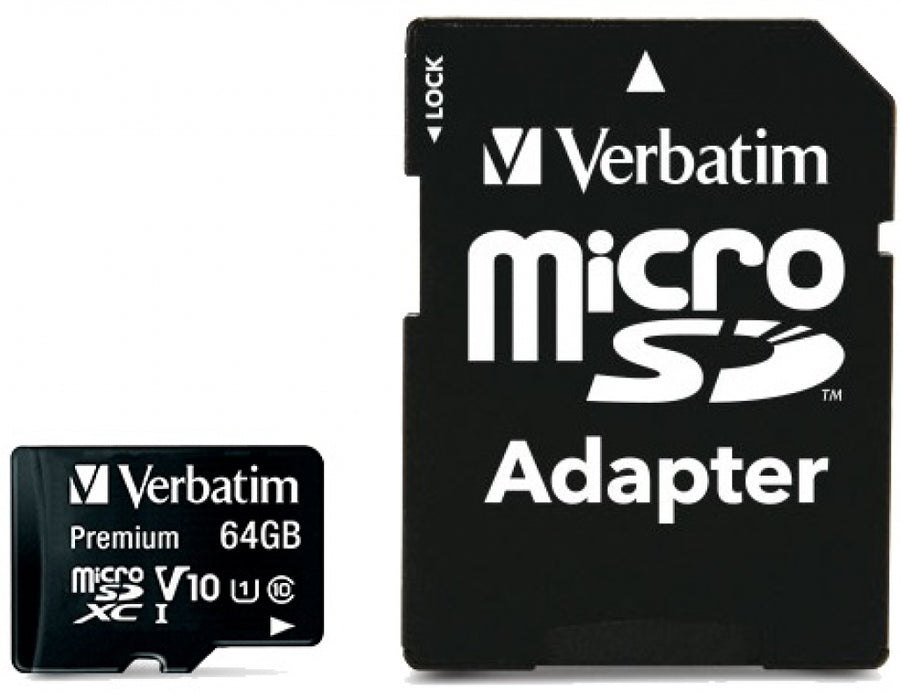 SD micro карта памет VERBATIM MICRO SDHC 64GB CLASS 10+ADAPTER 44084