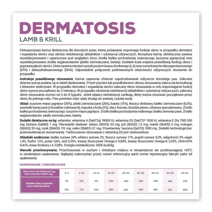 VET EXPERT Veterinary Diet Dermatosis Dog Lamb & Krill