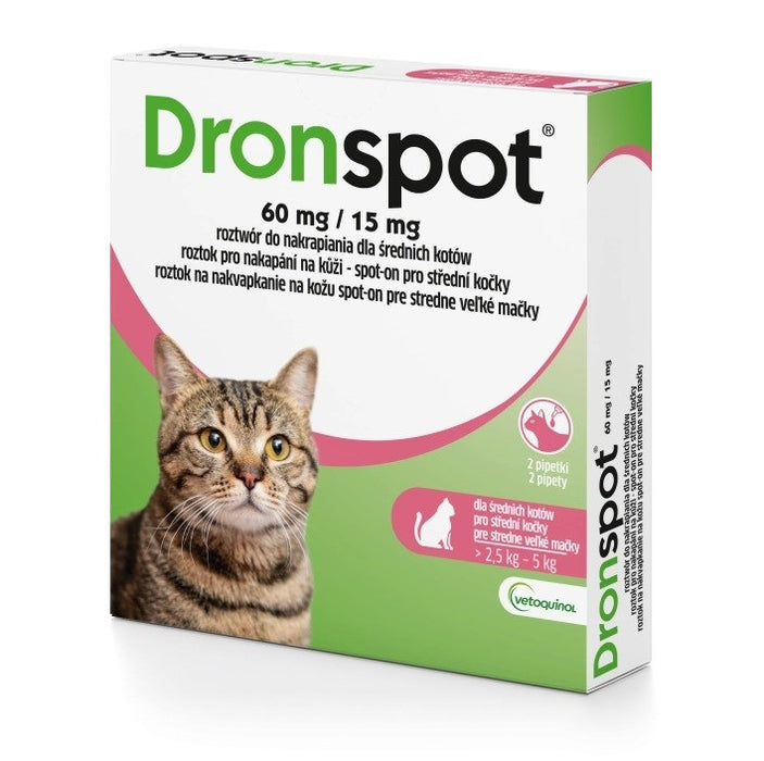 VETOQUINOL Dronspot (2,5-5 кг) - капки за обезпаразитяване за котки - 2x0,7 мл