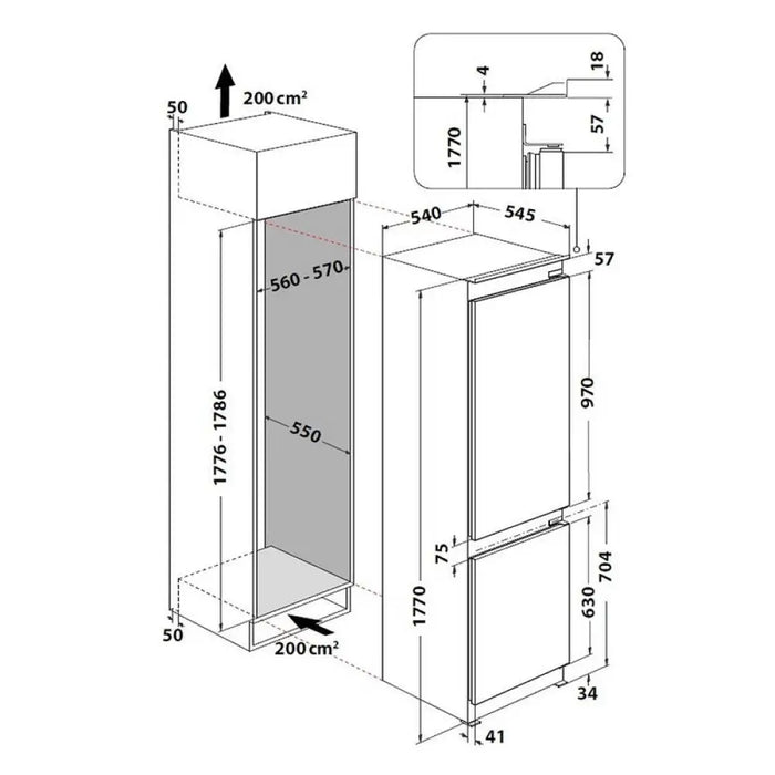 Вграден хладилник с фризер Whirlpool WHC18 T574 P 250 l C