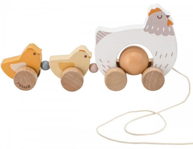 Дървена играчка за дърпане Viga Toys - PolarB, кокошка с пиленца